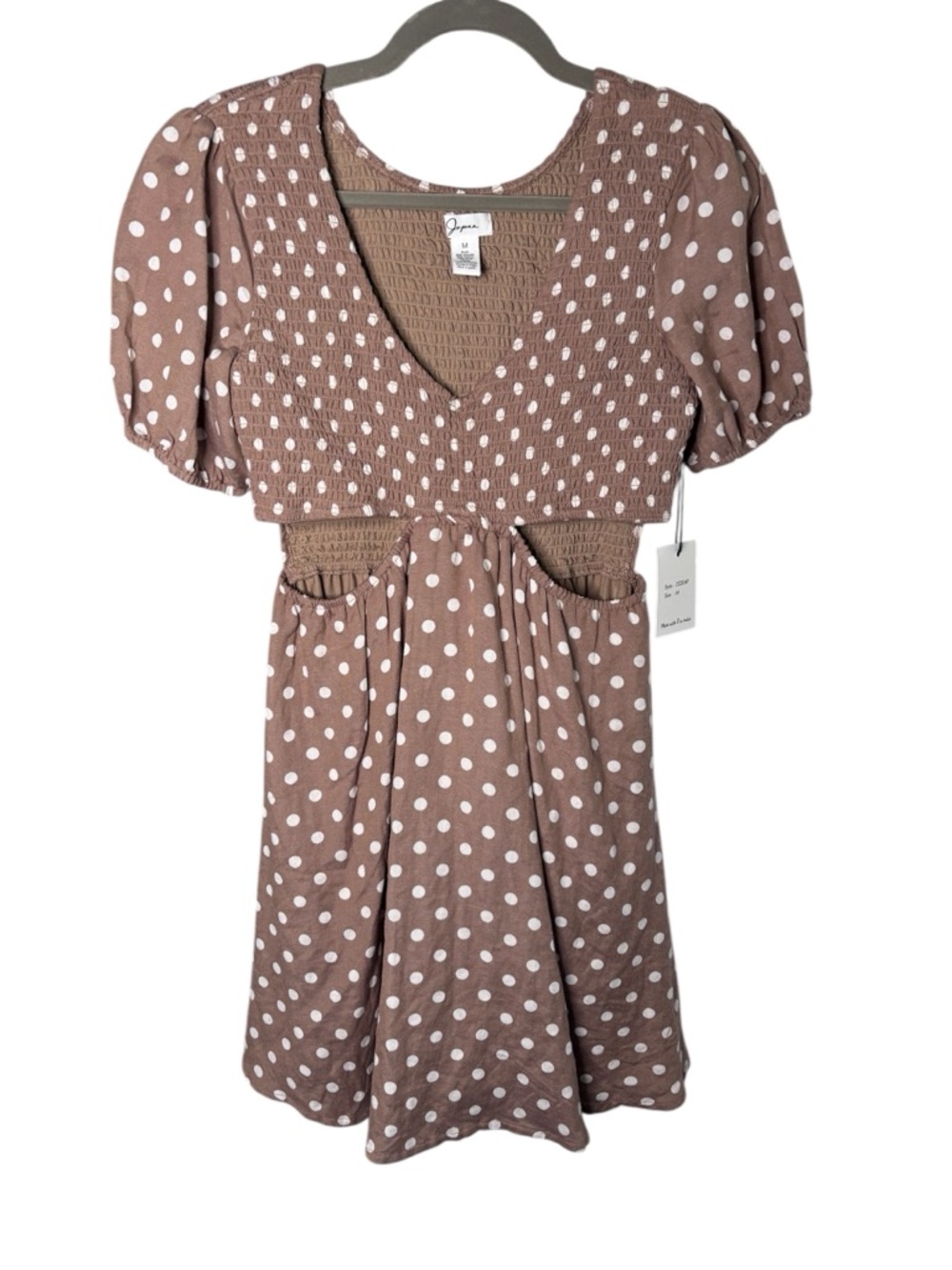 Japna Brown White Polka Dot Side Cutout Dress Size Medium